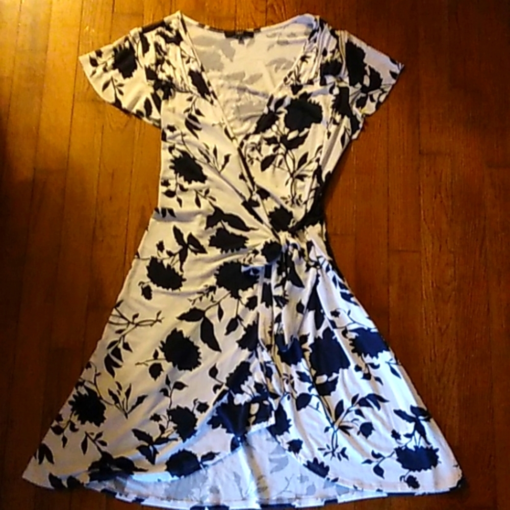 Tart,  wrap around midi dress, flexible material, dark blue